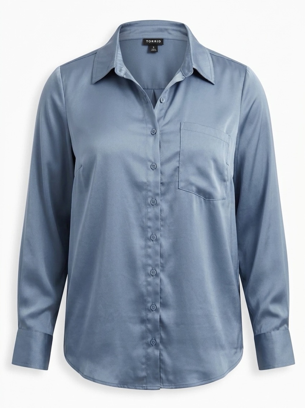 NWT Torrid Luxe Charm Blue Satin Button Down Shirt Size 14/16, XL
